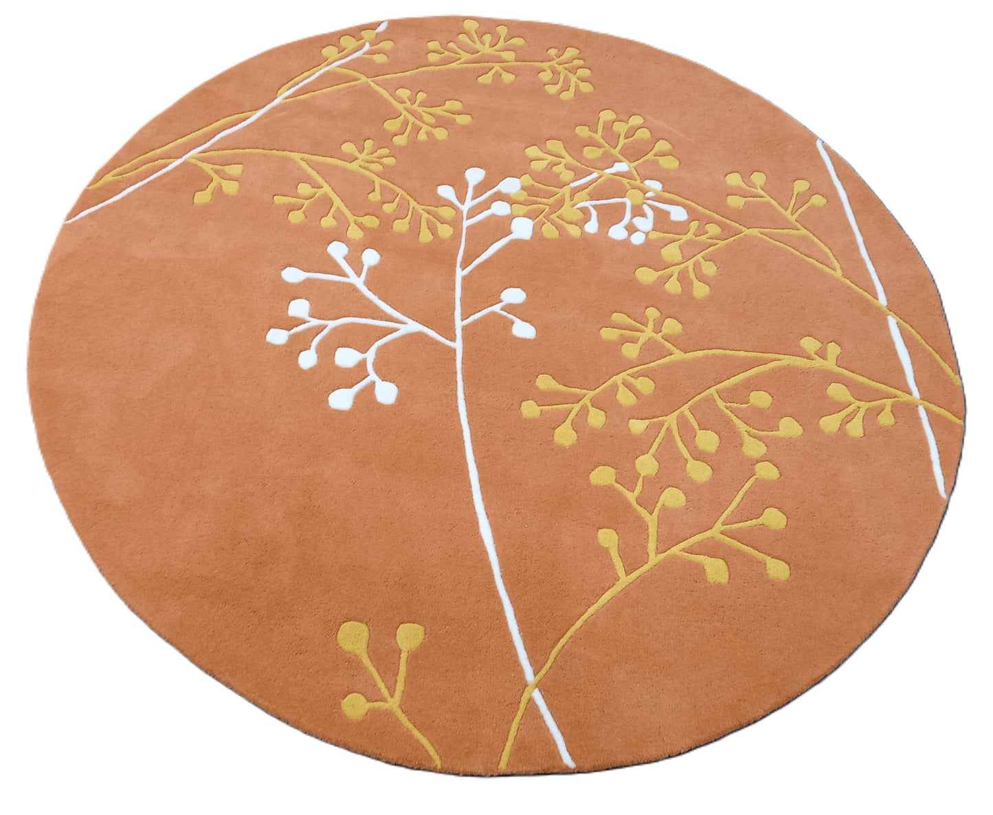 Orange Floral Round Hand Tufted Rugs, Floral Print Design Rug, Cut Pile Rug, Handmade Rugs, Kids Rug, Area Rug, Customize Rug, Soft Rugs.