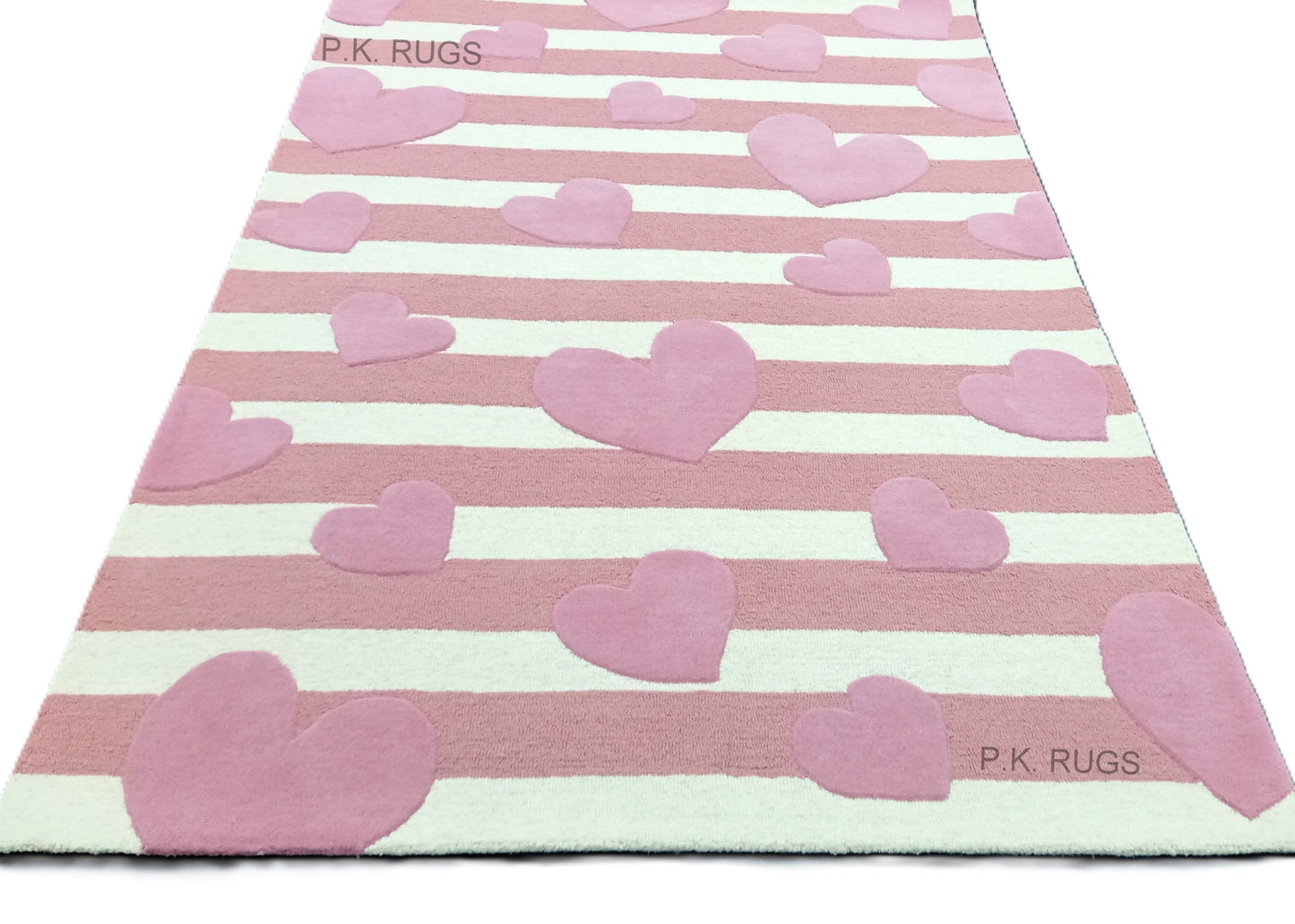 Pink Heart Shape Modern Striped Hand Tufted Rug, Loop-Cut Pile Rug, Area Rug, Handmade Rugs, Kids Rug, Customize Rug, Soft Rug.
