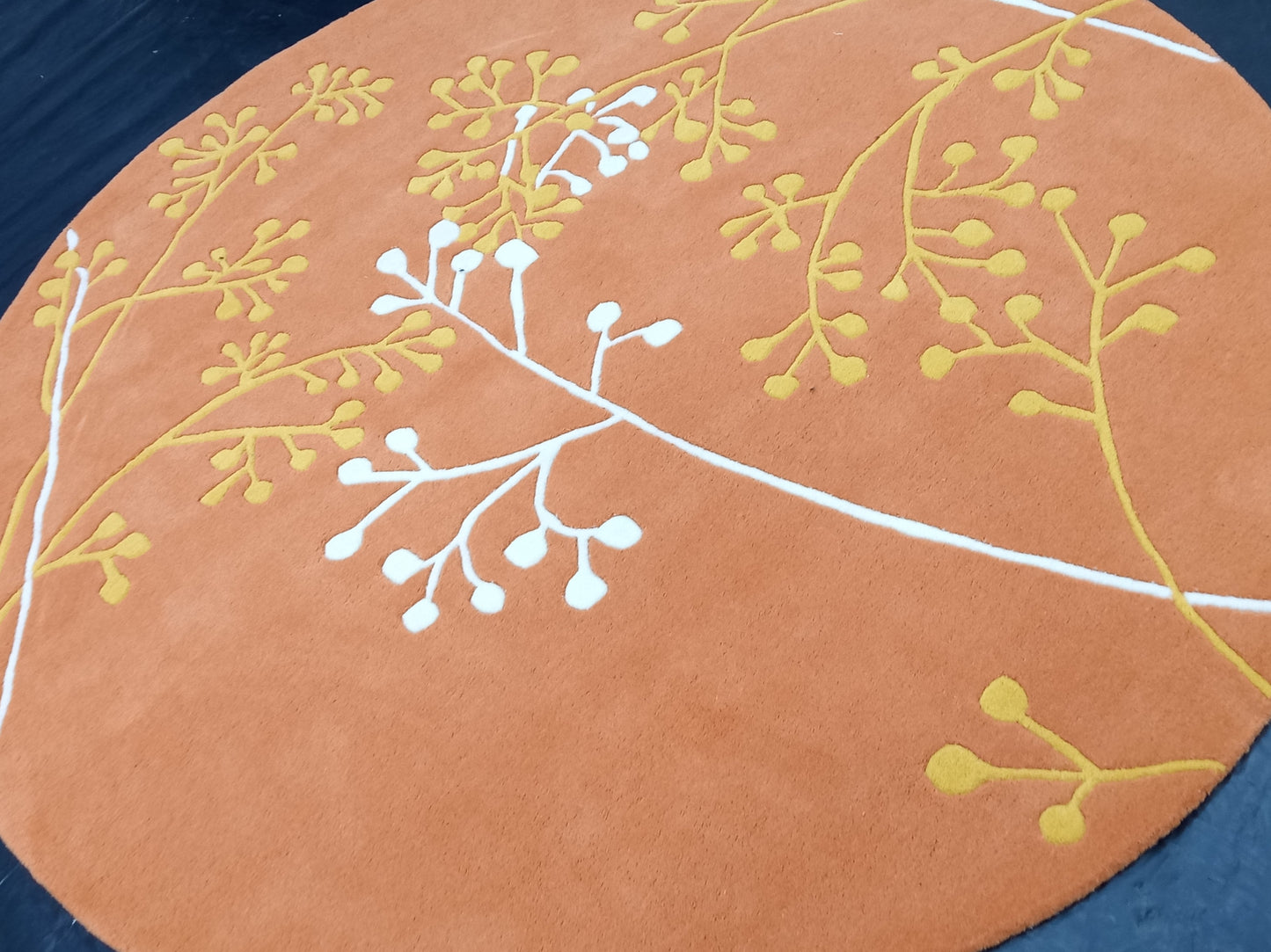 Orange Floral Print Round Hand Tufted Rugs, Floral Print Design Rug, Handmade Rugs, Kids Rug, Area Rug, Customize Rug, Soft Rugs.