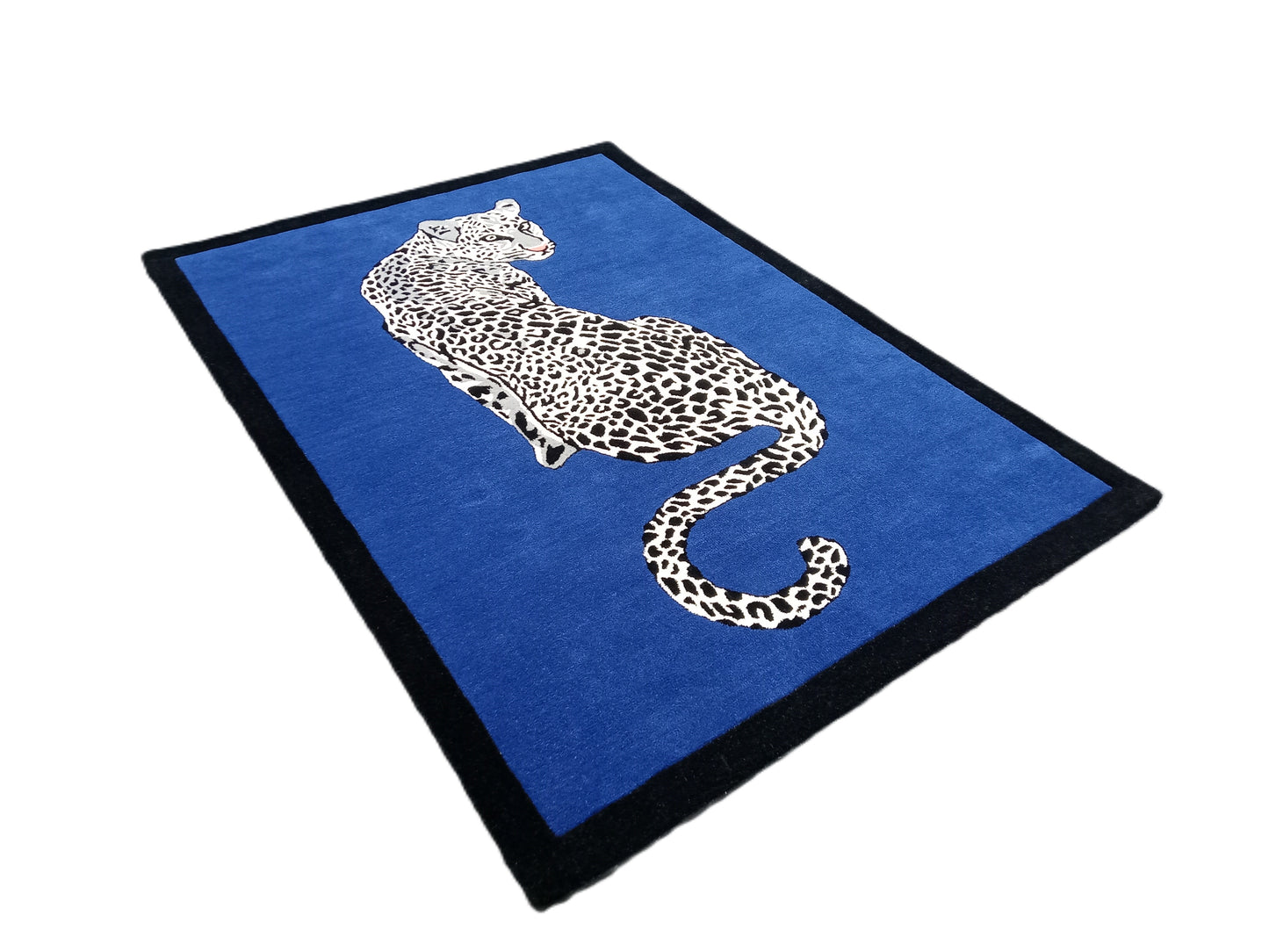 Blue Sitting Leopard Hand Tufted Rug, Cut Pile Rug, Area Rug, Handmade Rugs, Kids Rug, Customize Rug, Soft Rugs.
