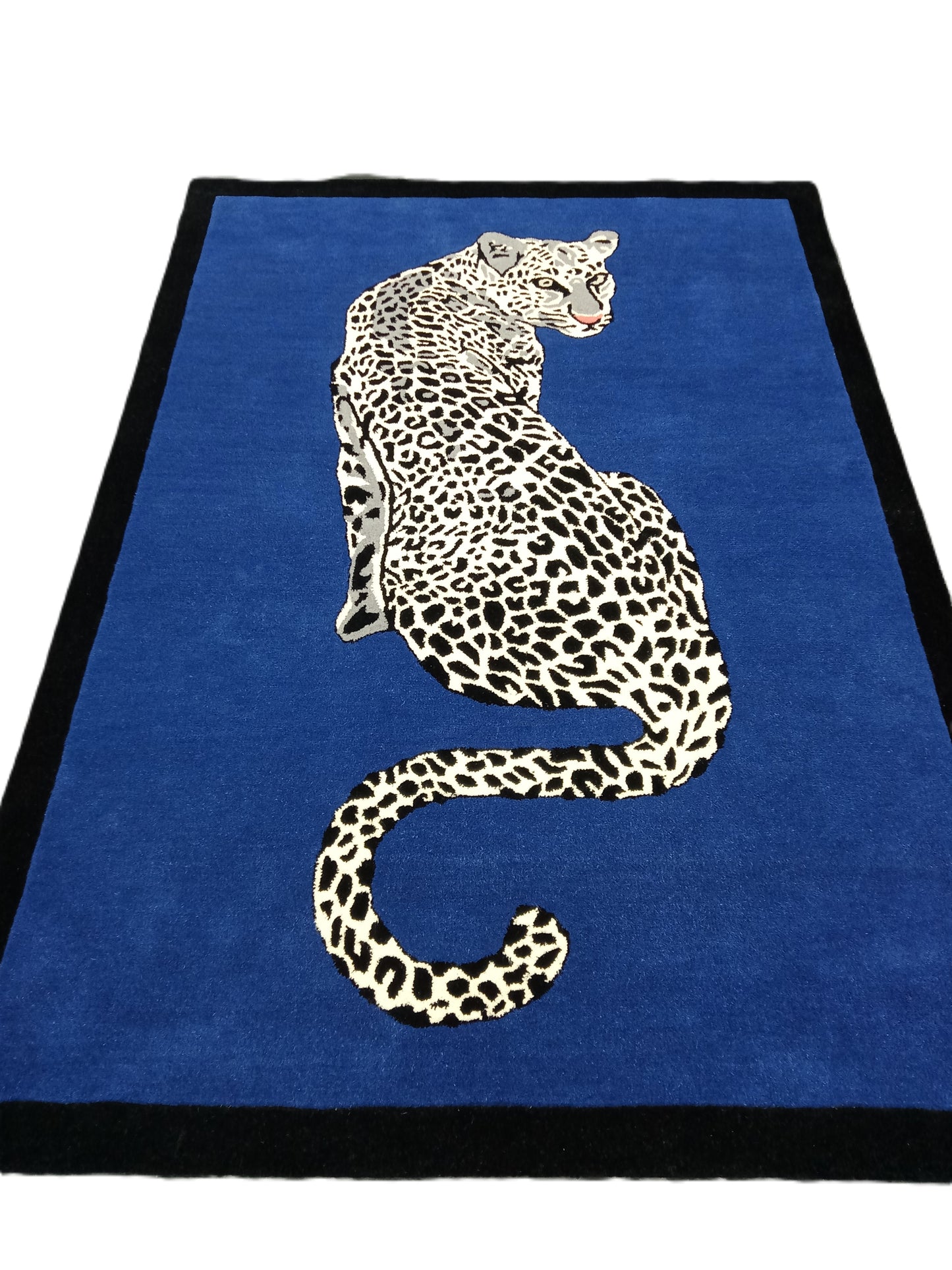 Blue Sitting Leopard Hand Tufted Rug, Cut Pile Rug, Area Rug, Handmade Rugs, Kids Rug, Customize Rug, Soft Rugs.