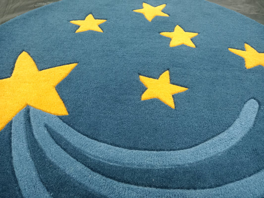 Yellow Star Round Hand Tufted Rugs, Star Print Design Rug, Cut Pile Rug, Handmade Rugs, Kids Rug, Area Rug, Customize Rug, Soft Rugs.