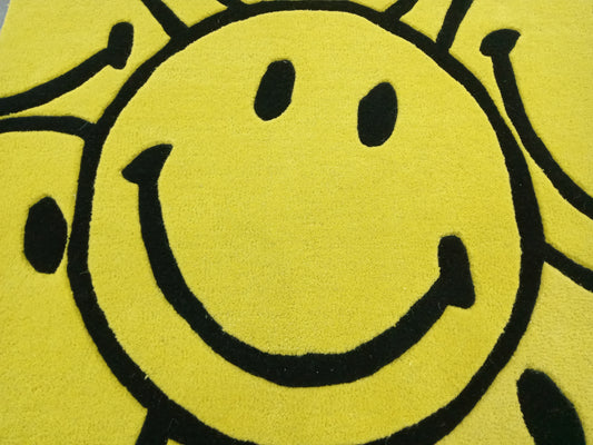 Yellow Smiley Face Hand Tufted Rug, Cut Pile Rug, Area Rug, Handmade Rugs, Kids Rug, Customize Rug, Soft Rugs.