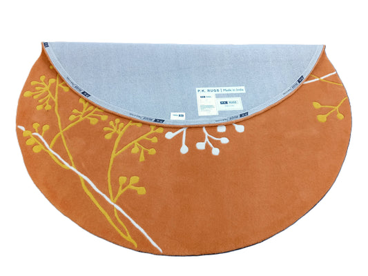 Orange Floral Round Hand Tufted Rugs, Floral Print Design Rug, Cut Pile Rug, Handmade Rugs, Kids Rug, Area Rug, Customize Rug, Soft Rugs.