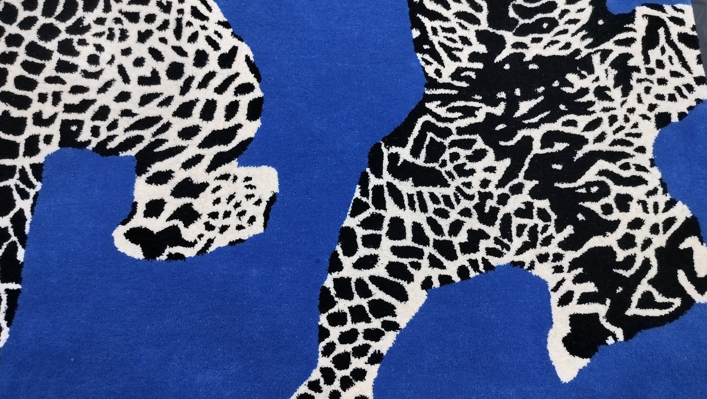 Navy Blue Double Climbing Leopard Hand Tufted Rug, Cut Pile Rug, Area Rug, Handmade Rugs, Kids Rug, Customize Rug, Soft Rugs.