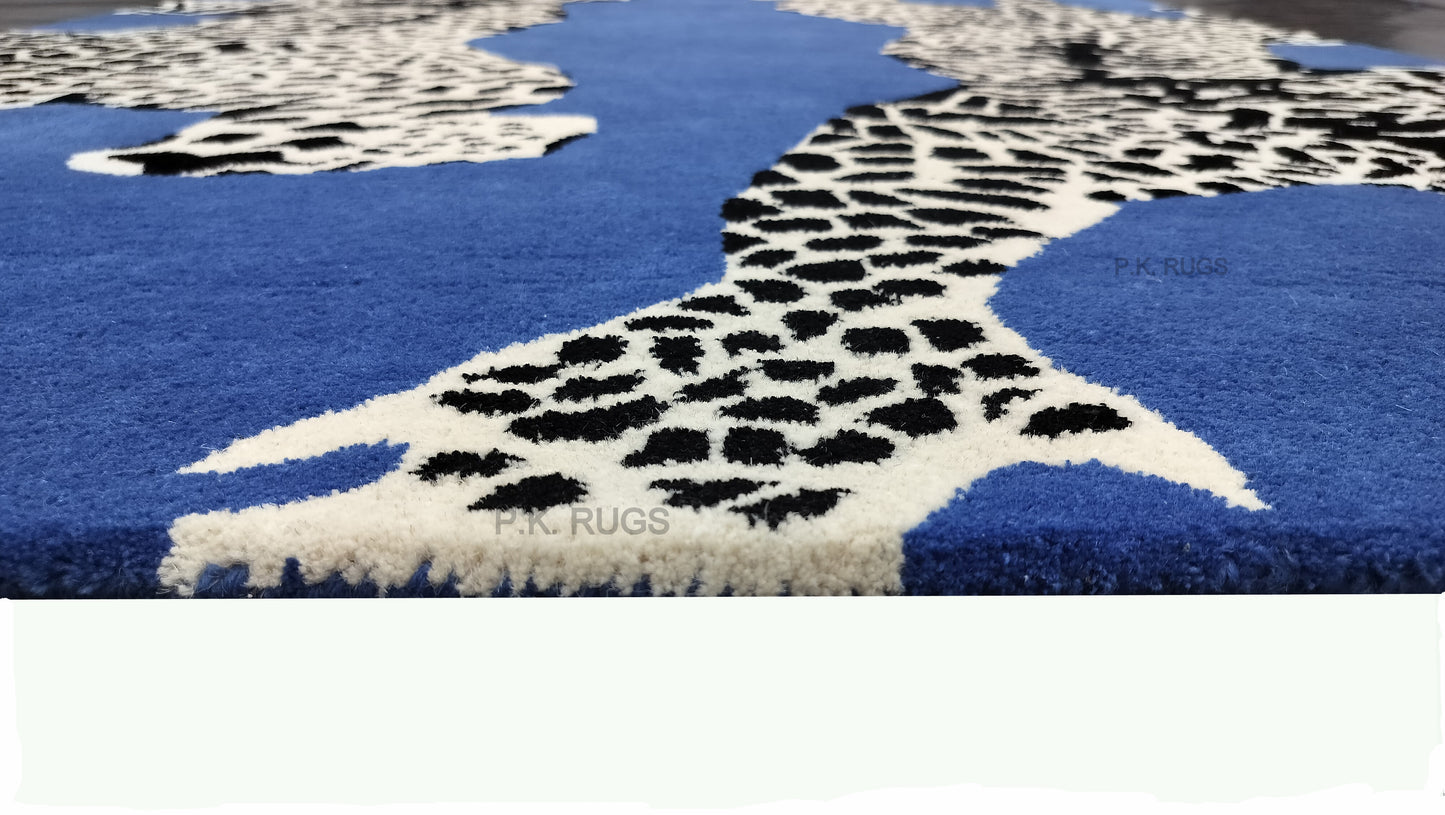 Navy Blue Double Climbing Leopard Hand Tufted Rug, Cut Pile Rug, Area Rug, Handmade Rugs, Kids Rug, Customize Rug, Soft Rugs.