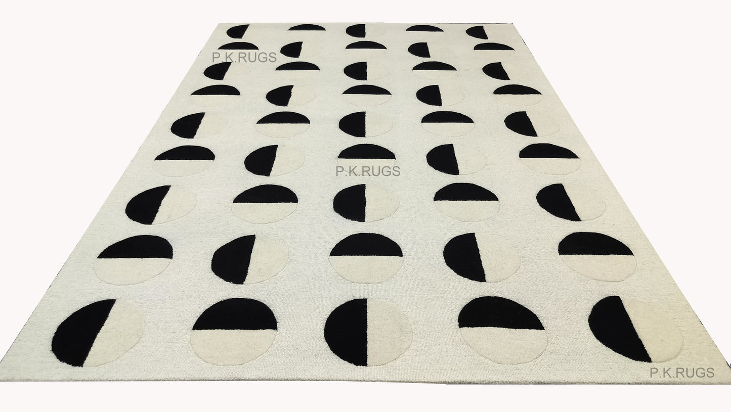 Black White Dot Hand Tufted Rug, Loop-Cut Pile Rug, Area Rug, Handmade Rugs, Kids Rug, Customize Rug, Soft Rugs.