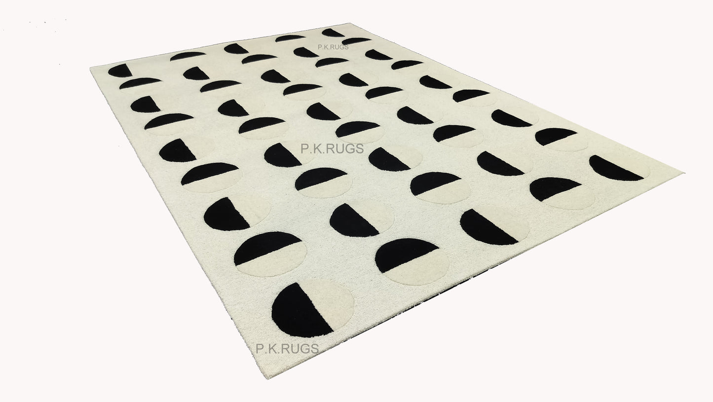 Black White Dot Hand Tufted Rug, Loop-Cut Pile Rug, Area Rug, Handmade Rugs, Kids Rug, Customize Rug, Soft Rugs.