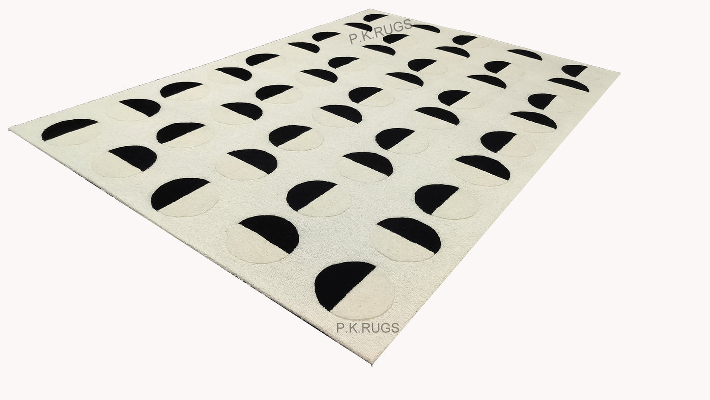 Black White Dot Hand Tufted Rug, Loop-Cut Pile Rug, Area Rug, Handmade Rugs, Kids Rug, Customize Rug, Soft Rugs.