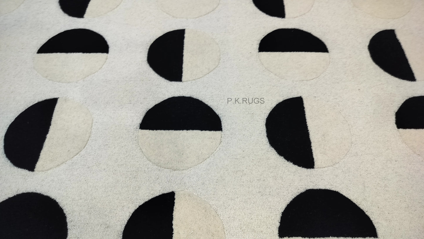 Black White Dot Hand Tufted Rug, Loop-Cut Pile Rug, Area Rug, Handmade Rugs, Kids Rug, Customize Rug, Soft Rugs.