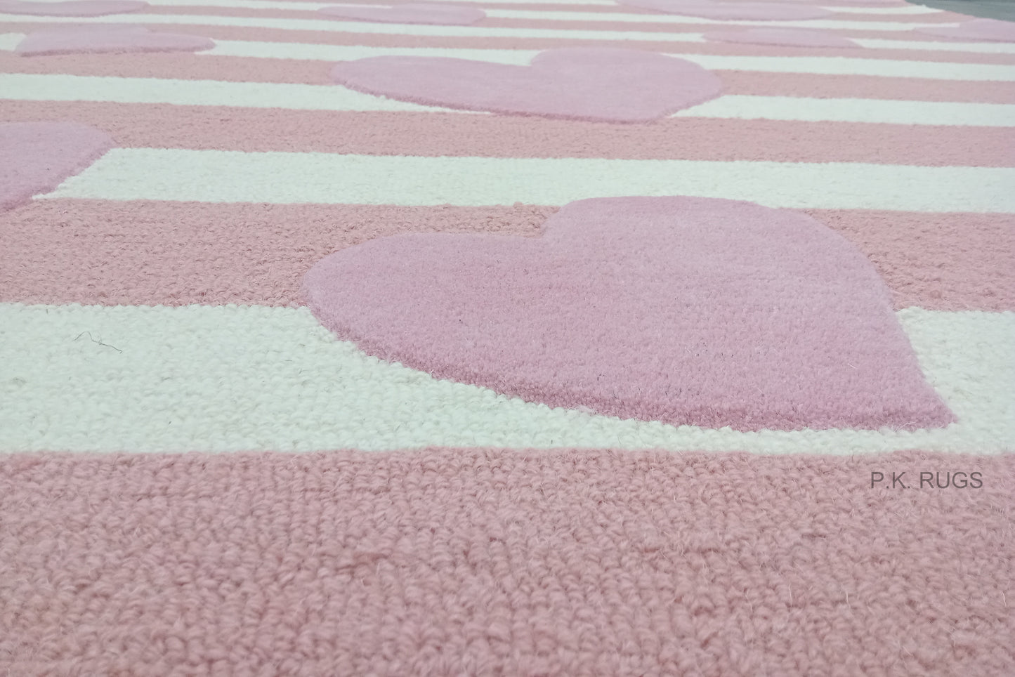 Pink Heart Shape Modern Striped Hand Tufted Rug, Loop-Cut Pile Rug, Area Rug, Handmade Rugs, Kids Rug, Customize Rug, Soft Rug.