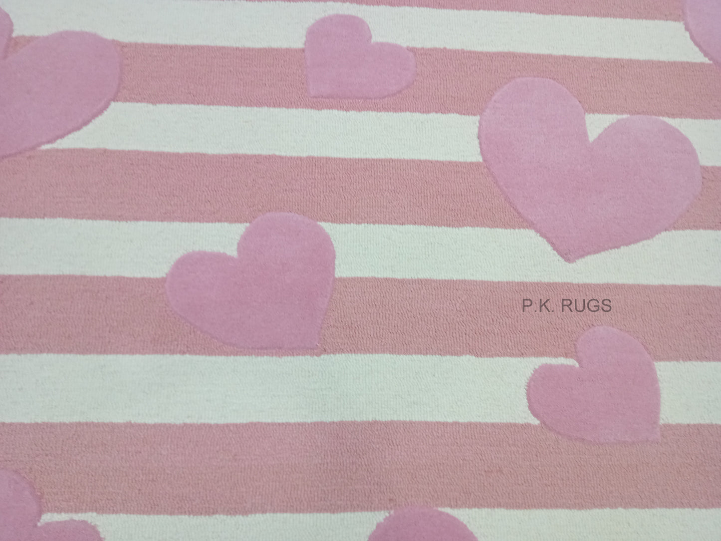 Pink Heart Shape Modern Striped Hand Tufted Rug, Loop-Cut Pile Rug, Area Rug, Handmade Rugs, Kids Rug, Customize Rug, Soft Rug.