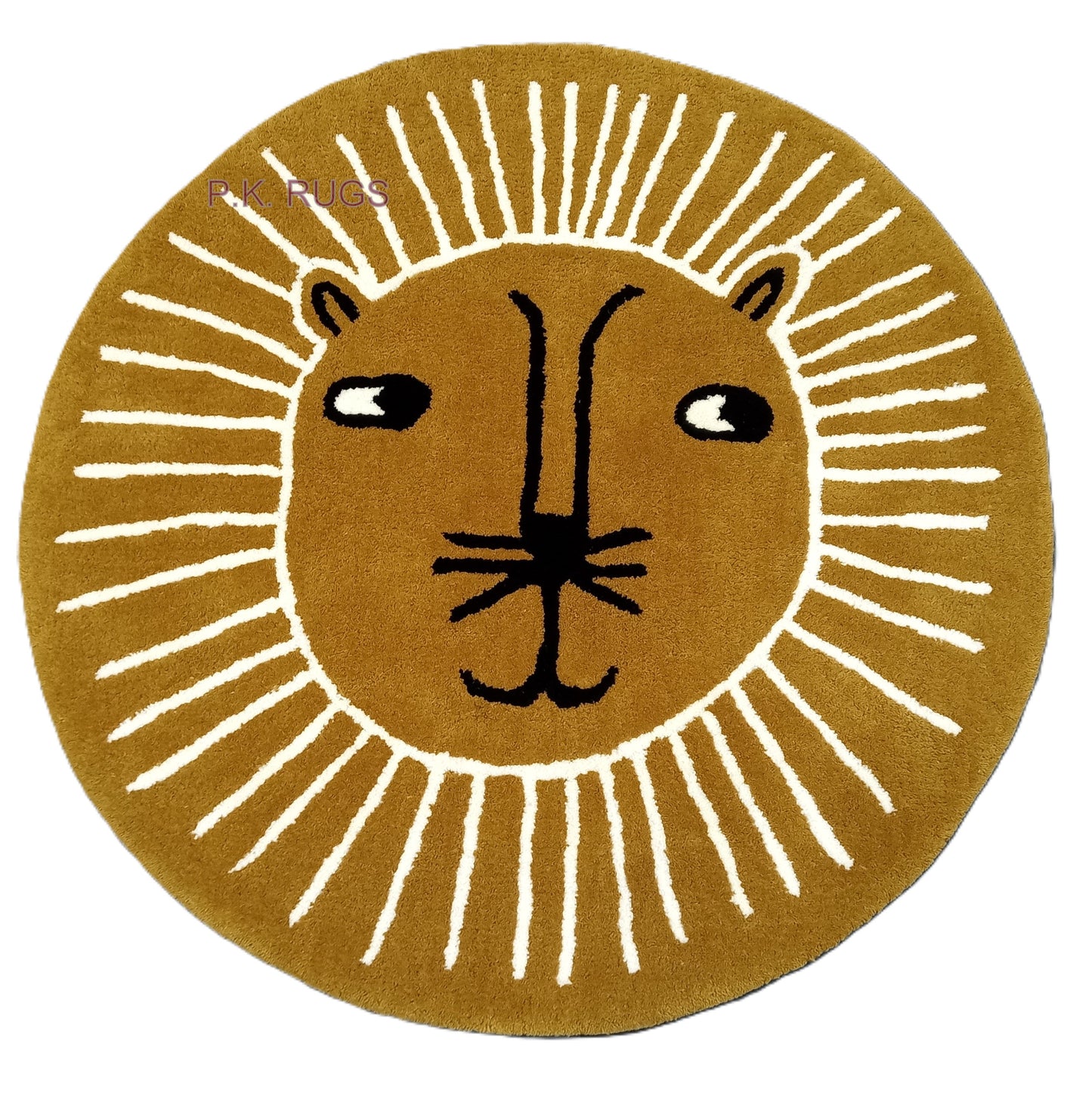 Golden Cartoon Face Round Hand Tufted Rugs, Bear Print Design Rug, Handmade Rugs, Kids Rug, Area Rug, Customize Rug, Soft Rugs.