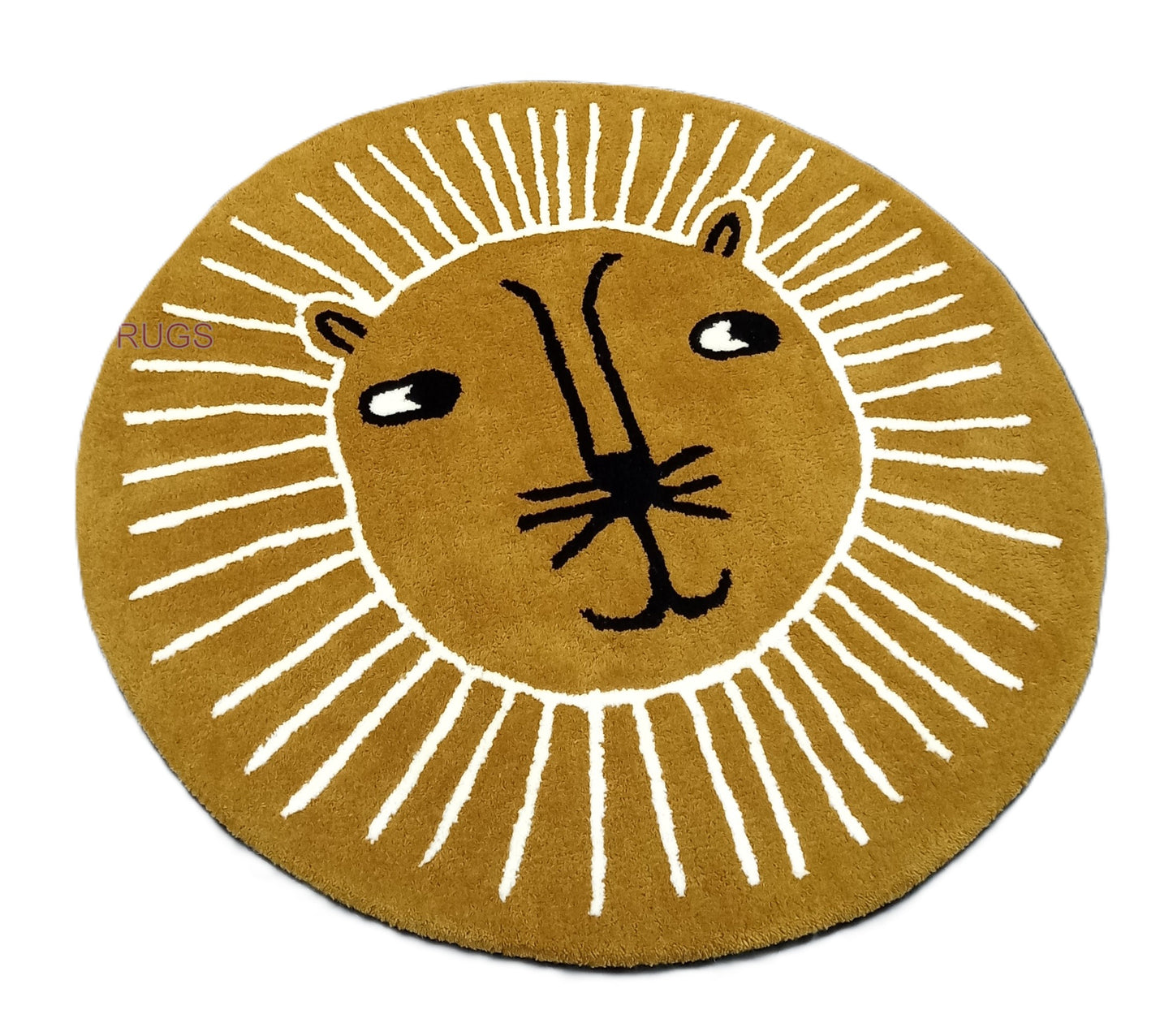 Golden Cartoon Face Round Hand Tufted Rugs, Bear Print Design Rug, Handmade Rugs, Kids Rug, Area Rug, Customize Rug, Soft Rugs.