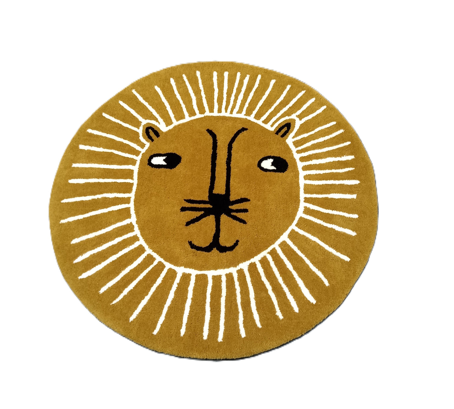Golden Cartoon Face Round Hand Tufted Rugs, Bear Print Design Rug, Handmade Rugs, Kids Rug, Area Rug, Customize Rug, Soft Rugs.