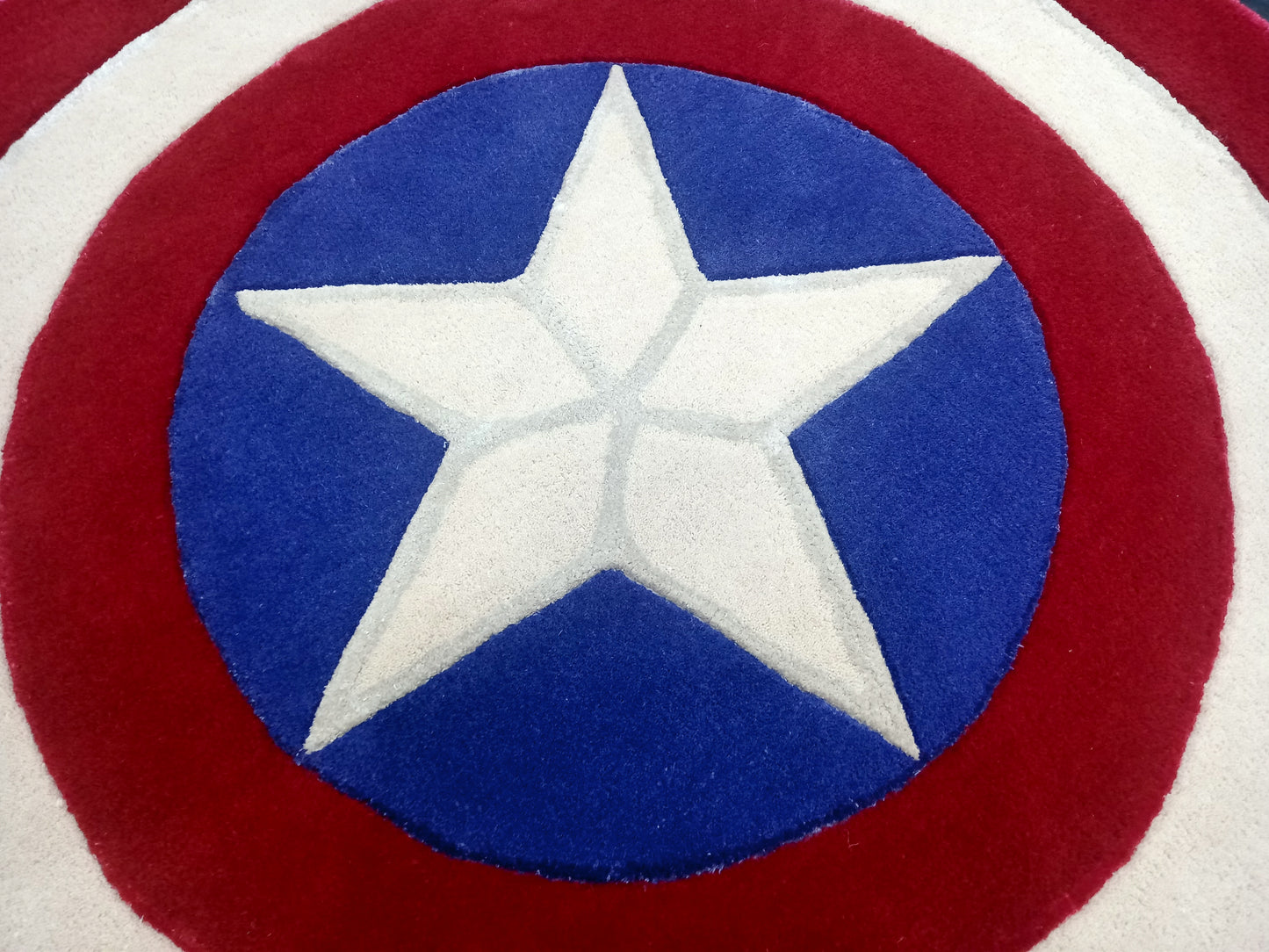 Captain America Shield Round Hand Tufted Rugs, Shield Print Design Rug, Cut Pile Rug, Handmade Rugs, Kids Rug, Area Rug, Customize Rug, Soft Rugs.