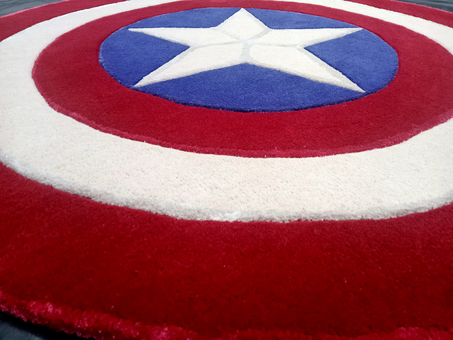 Captain America Shield Round Hand Tufted Rugs, Shield Print Design Rug, Cut Pile Rug, Handmade Rugs, Kids Rug, Area Rug, Customize Rug, Soft Rugs.