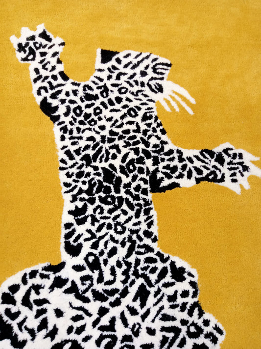 Gold Moustache Leopard Print Hand Tufted Rug, Cut Pile Rug, Area Rug, Handmade Rugs, Kids Rug, Customize Rug, Soft Rugs.