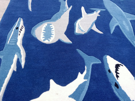 Blue Multiple Fish Hand Tufted Rug, Cut Pile Rug, Area Rug, Handmade Rugs, Kids Rug, Customize Rug, Soft Rugs.