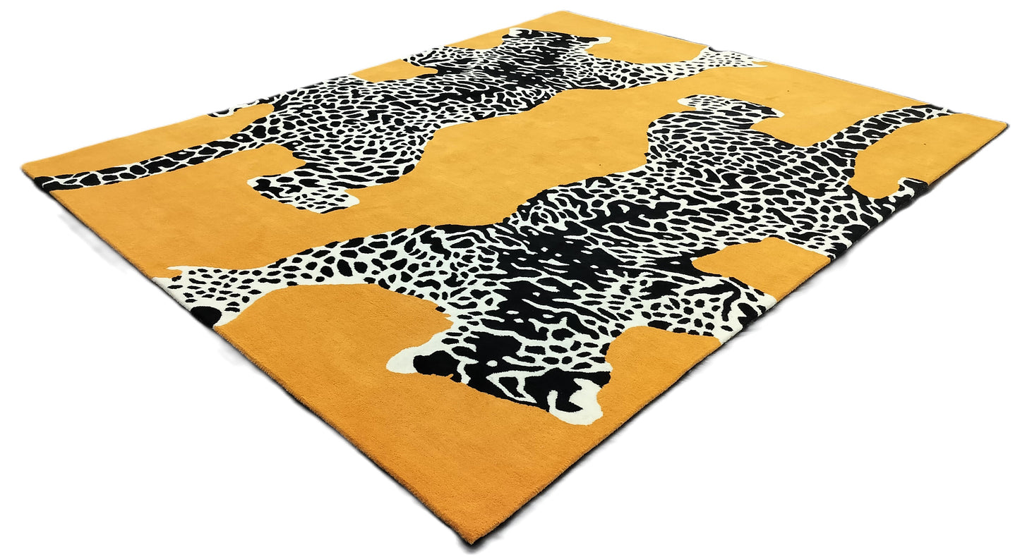 Orange Double Climbing Leopard Hand Tufted Rug, Cut Pile Rug, Area Rug, Handmade Rugs, Kids Rug, Customize Rug, Soft Rugs.