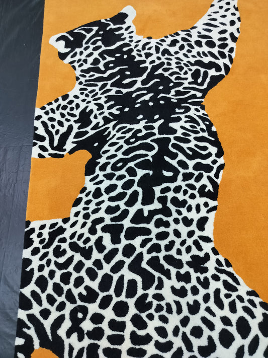 Orange Double Climbing Leopard Hand Tufted Rug, Cut Pile Rug, Area Rug, Handmade Rugs, Kids Rug, Customize Rug, Soft Rugs.