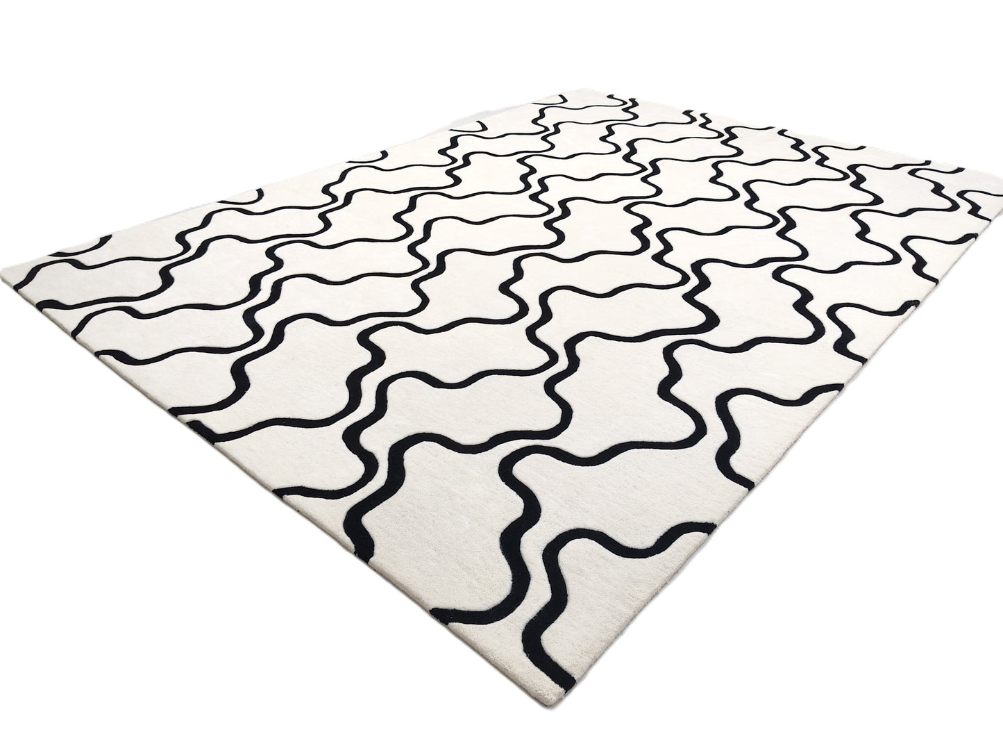 Black Wave Lines Swirl Hand Tufted Rug, Cut Pile Rug, Area Rug, Handmade Rugs, Kids Rug, Customize Rug, Soft Rugs.