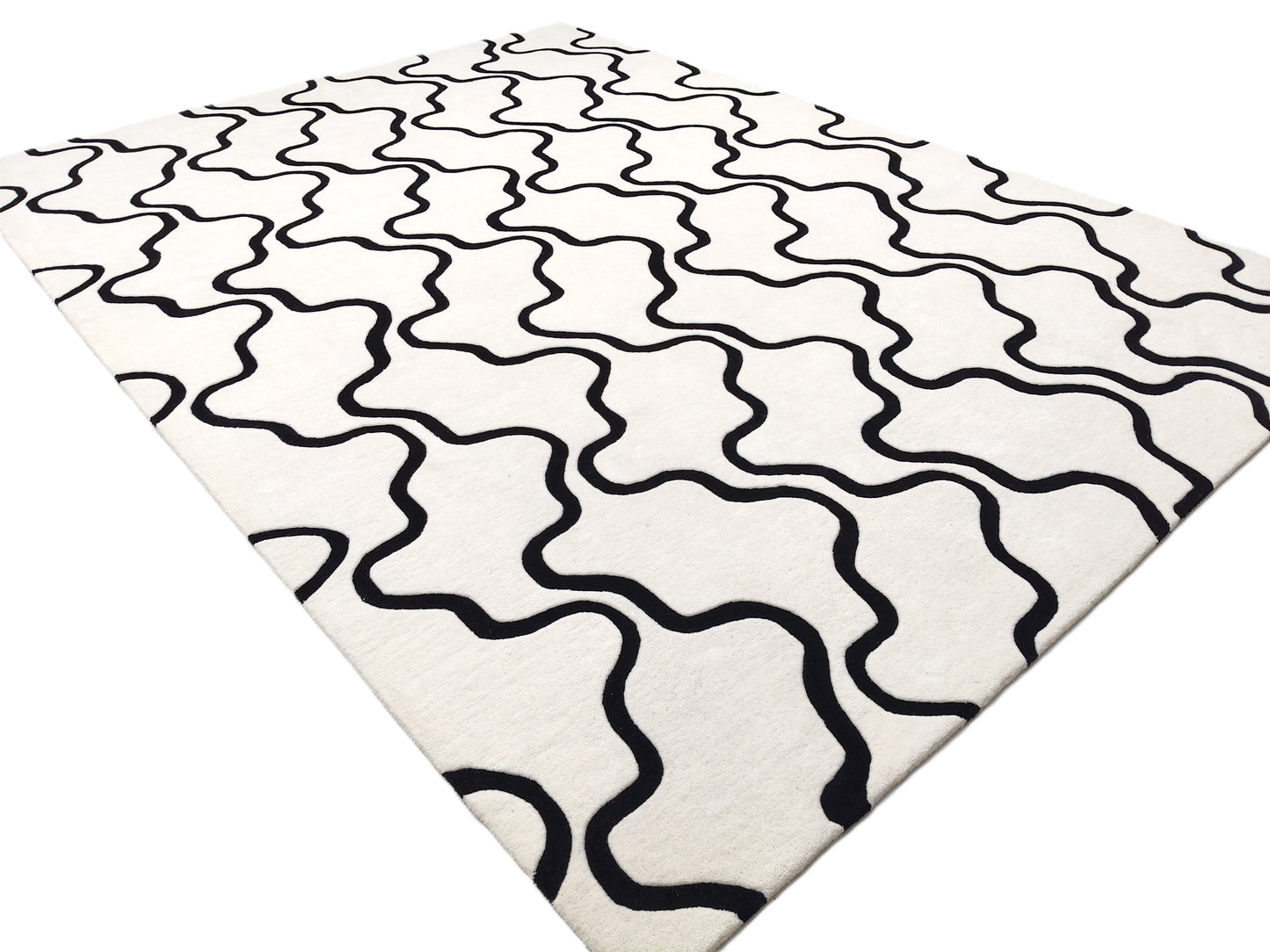 Black Wave Lines Swirl Hand Tufted Rug, Cut Pile Rug, Area Rug, Handmade Rugs, Kids Rug, Customize Rug, Soft Rugs.